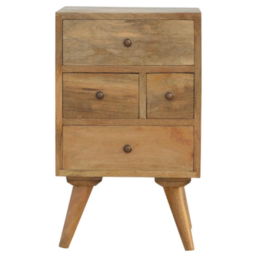 Mango Wood Multi-Drawer Bedside Table | 4 Drawers | Nordic Legs