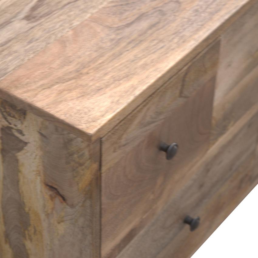 Solid Mango Wood Media Unit | 4 Drawers | Twin Open Shelves