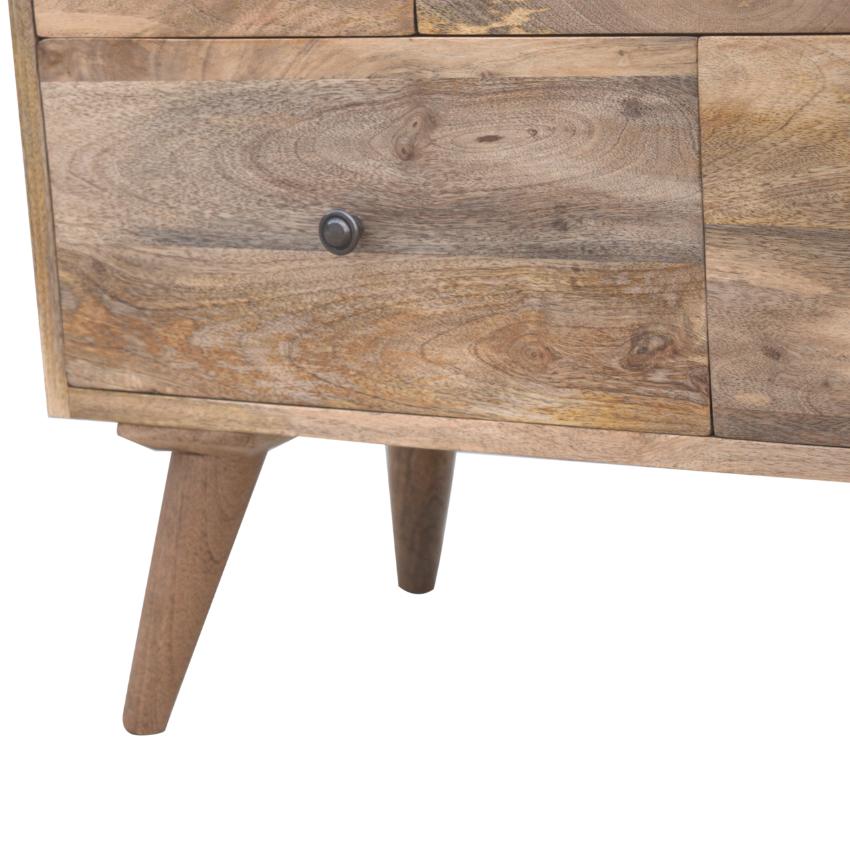 Solid Mango Wood Media Unit | 4 Drawers | Twin Open Shelves