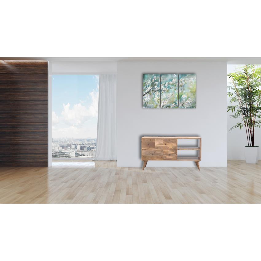 Solid Mango Wood Media Unit | 4 Drawers | Twin Open Shelves