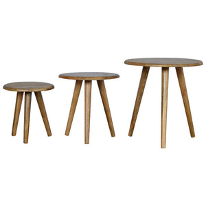 Mango Wood Nesting Stools | Set of 3 | Oak-Style Finish