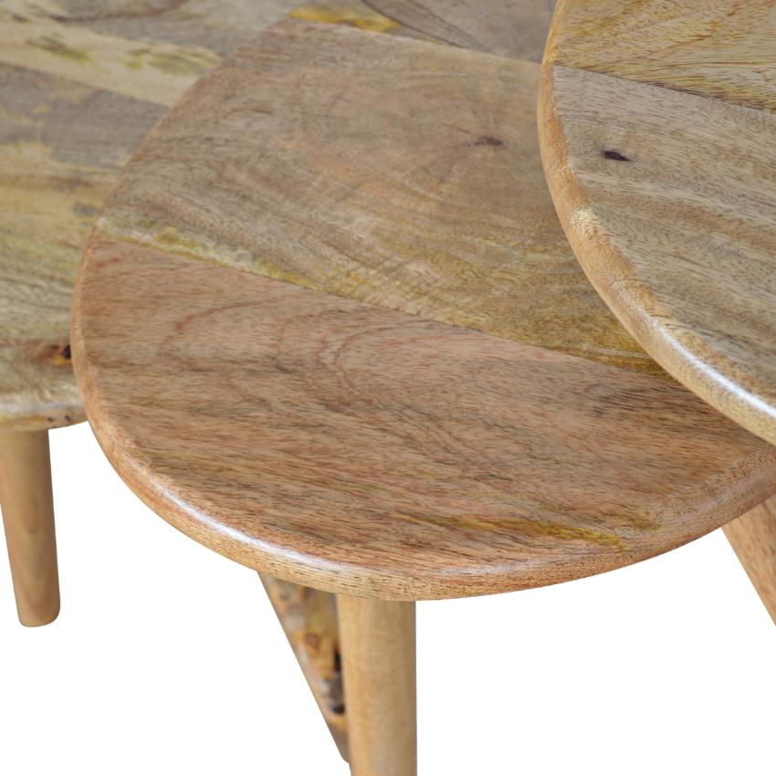 Mango Wood Nesting Stools | Set of 3 | Oak-Style Finish