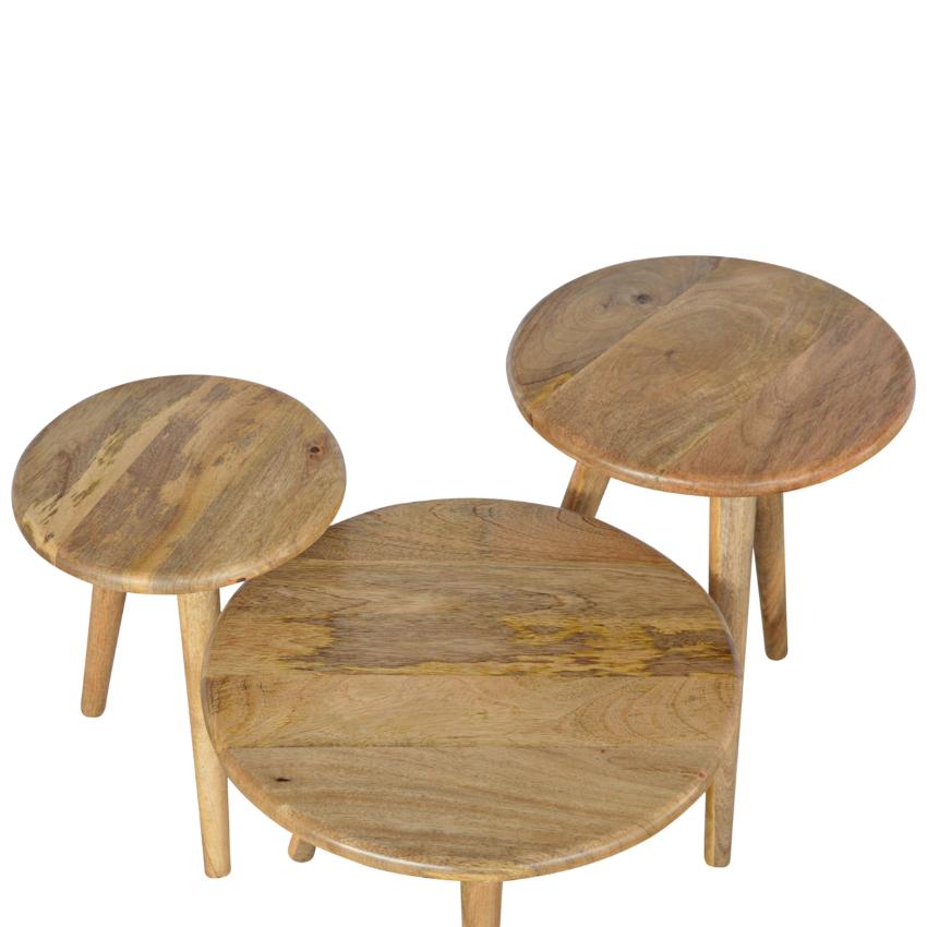 Mango Wood Nesting Stools | Set of 3 | Oak-Style Finish