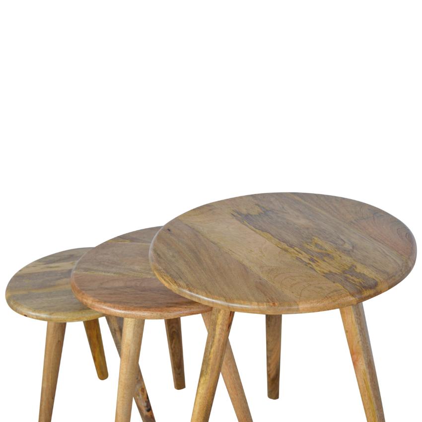 Mango Wood Nesting Stools | Set of 3 | Oak-Style Finish