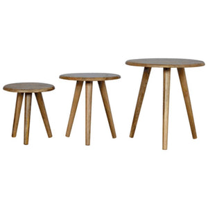 Mango Wood Nesting Stools | Set of 3 | Oak-Style Finish