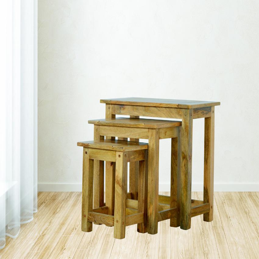 Solid Mango Wood Nesting Tables | Set of 3 | Farmhouse Style