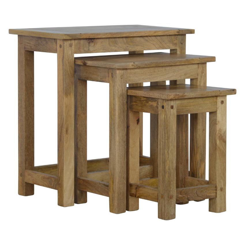 Solid Mango Wood Nesting Tables | Set of 3 | Farmhouse Style