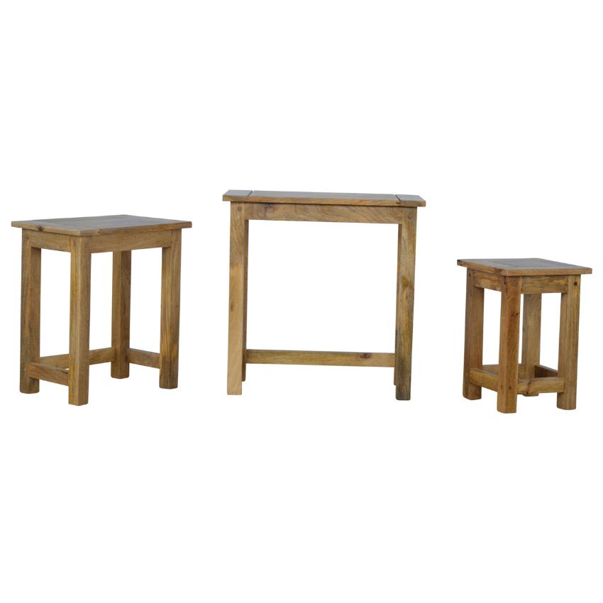 Solid Mango Wood Nesting Tables | Set of 3 | Farmhouse Style