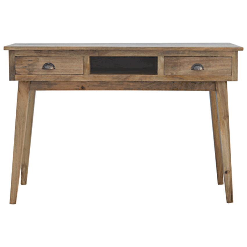 Mango Wood Writing Desk | Twin Drawers | Shell Pull Handles