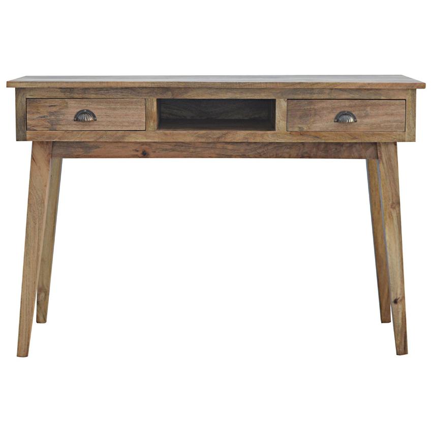 Mango Wood Writing Desk | Twin Drawers | Shell Pull Handles