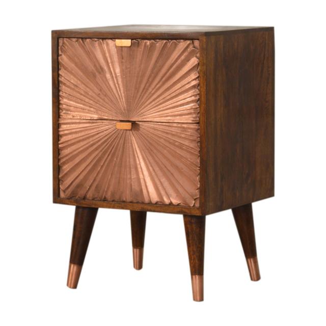 Manila Copper Bedside Table | Solid Mango Wood | Chestnut & Copper Finish | 2 Drawers