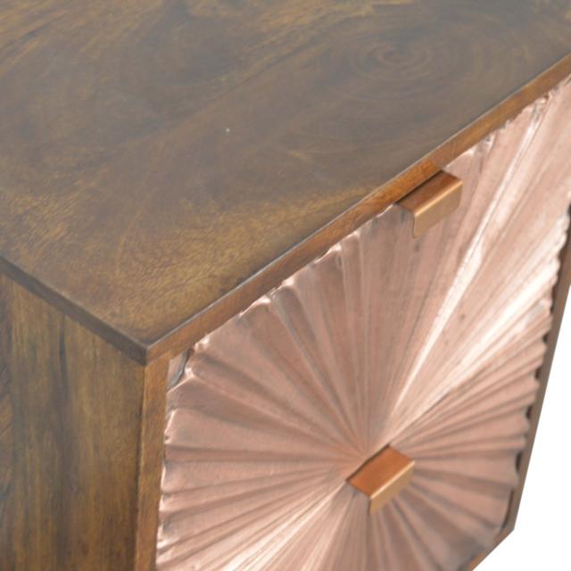 Manila Copper Bedside Table | Solid Mango Wood | Chestnut & Copper Finish | 2 Drawers