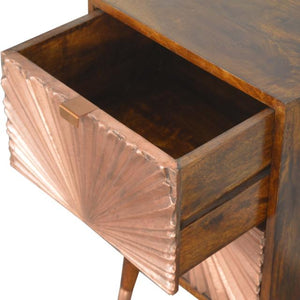 Manila Copper Bedside Table | Solid Mango Wood | Chestnut & Copper Finish | 2 Drawers