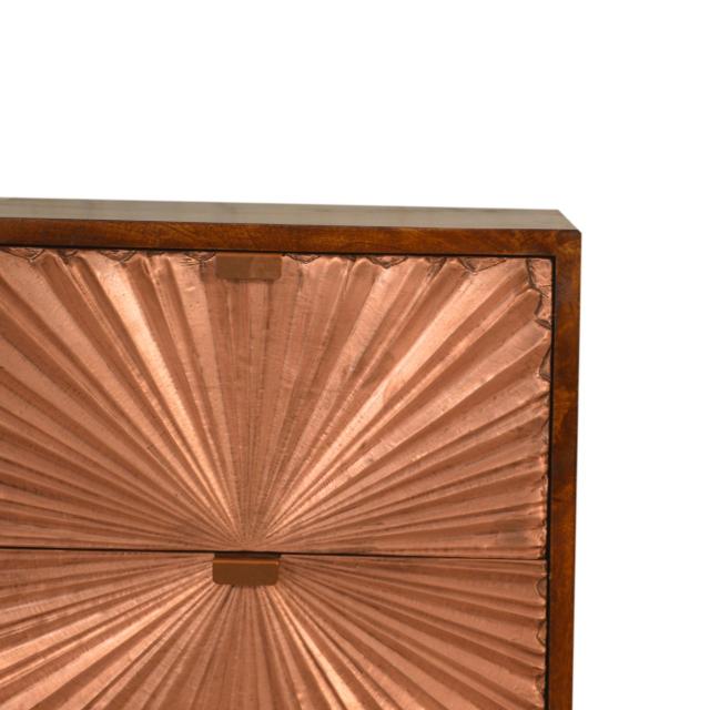 Manila Copper Bedside Table | Solid Mango Wood | Chestnut & Copper Finish | 2 Drawers