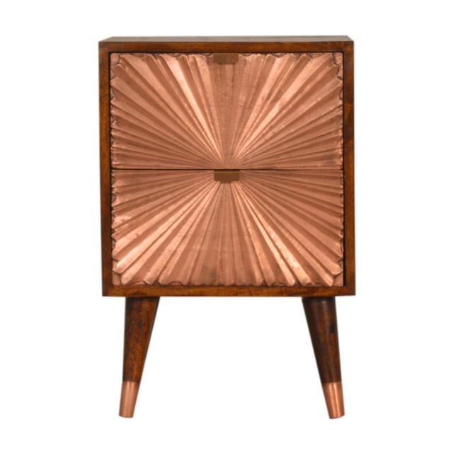 Manila Copper Bedside Table | Solid Mango Wood | Chestnut & Copper Finish | 2 Drawers