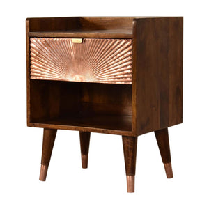 Manila Copper Bedside Table | Solid Mango Wood | Chestnut Finish | 1 Drawer Nightstand with Open Shelf