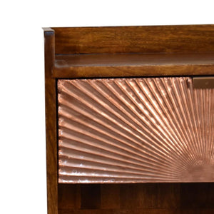 Manila Copper Bedside Table | Solid Mango Wood | Chestnut Finish | 1 Drawer Nightstand with Open Shelf