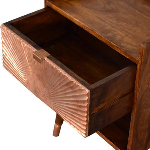 Manila Copper Bedside Table | Solid Mango Wood | Chestnut Finish | 1 Drawer Nightstand with Open Shelf
