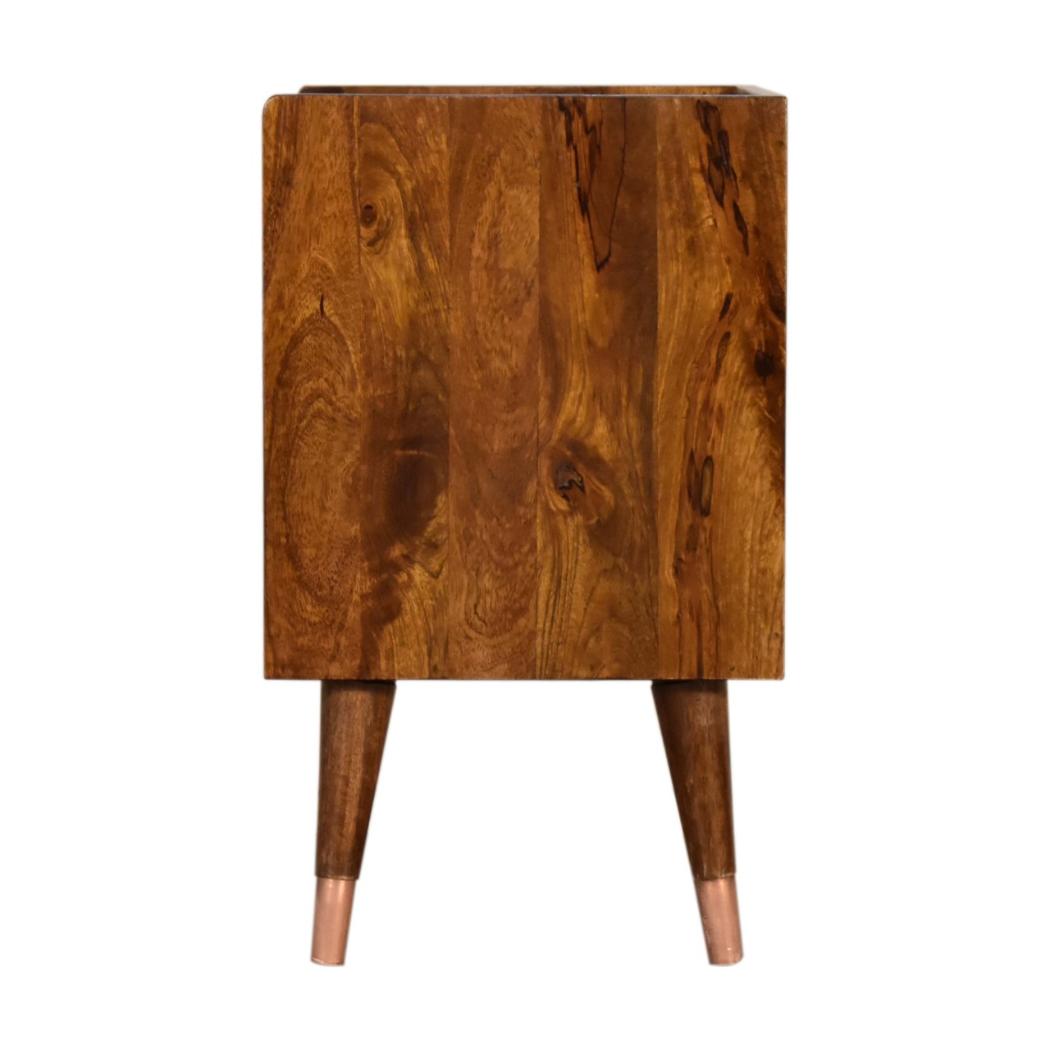 Manila Copper Bedside Table | Solid Mango Wood | Chestnut Finish | 1 Drawer Nightstand with Open Shelf