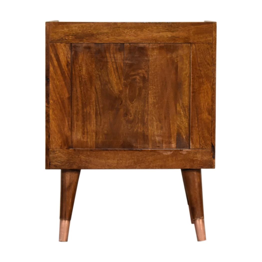 Manila Copper Bedside Table | Solid Mango Wood | Chestnut Finish | 1 Drawer Nightstand with Open Shelf