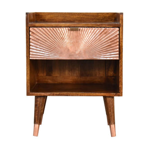 Manila Copper Bedside Table | Solid Mango Wood | Chestnut Finish | 1 Drawer Nightstand with Open Shelf