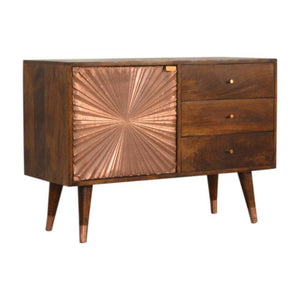 Manila Copper Sideboard | Solid Mango Wood | Chestnut & Copper Finish | 1 Door & 3 Drawers