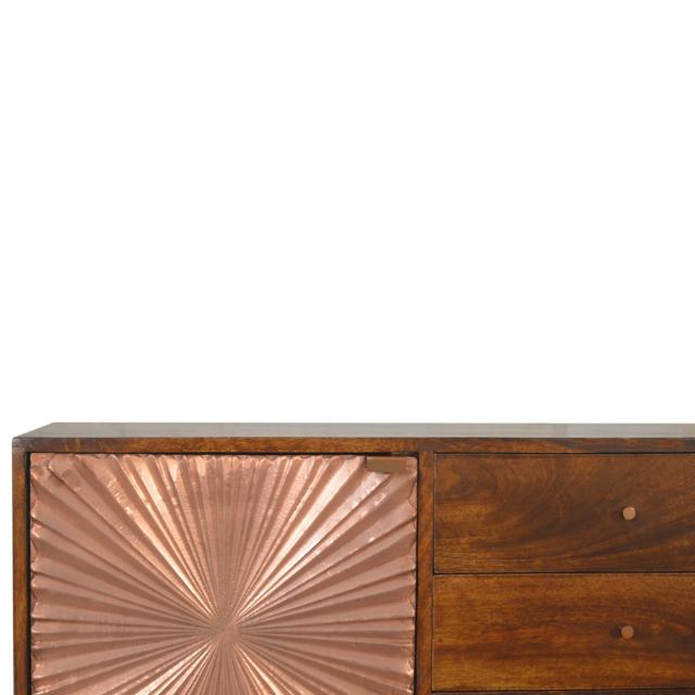 Manila Copper Sideboard | Solid Mango Wood | Chestnut & Copper Finish | 1 Door & 3 Drawers