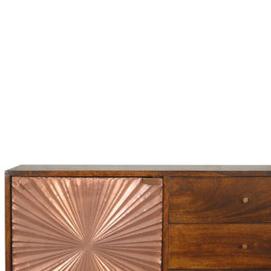 Manila Copper Sideboard | Solid Mango Wood | Chestnut & Copper Finish | 1 Door & 3 Drawers