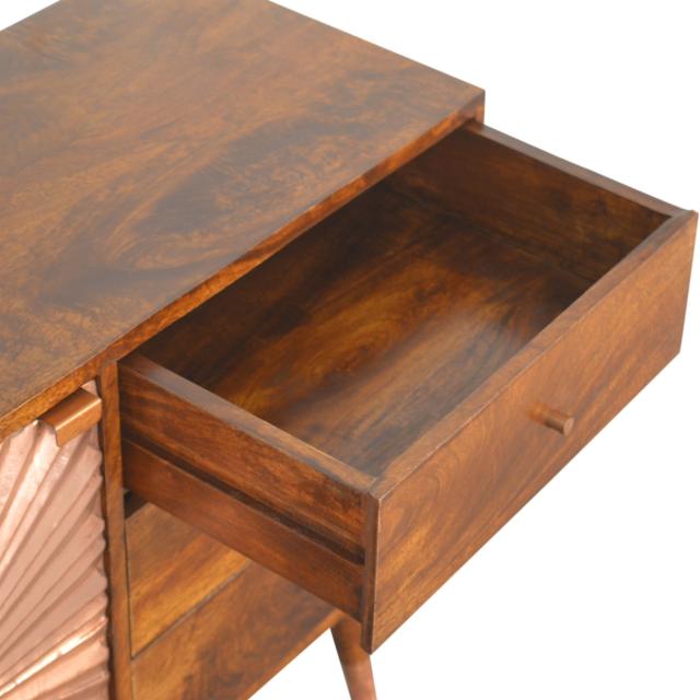 Manila Copper Sideboard | Solid Mango Wood | Chestnut & Copper Finish | 1 Door & 3 Drawers