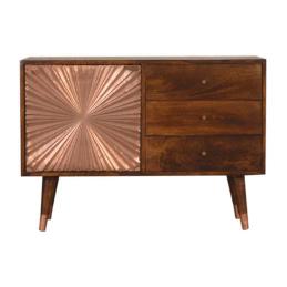 Manila Copper Sideboard | Solid Mango Wood | Chestnut & Copper Finish | 1 Door & 3 Drawers
