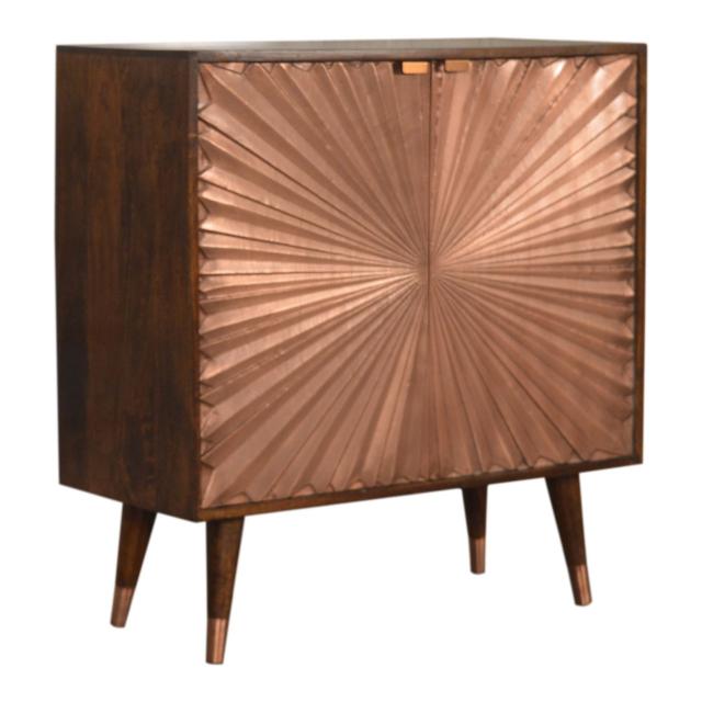 Manila Copper Storage Cabinet | Solid Mango Wood | Chestnut & Copper Finish | 2 Doors
