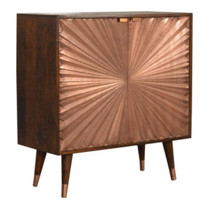 Manila Copper Storage Cabinet | Solid Mango Wood | Chestnut & Copper Finish | 2 Doors