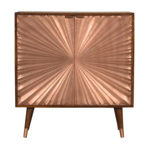 Manila Copper Storage Cabinet | Solid Mango Wood | Chestnut & Copper Finish | 2 Doors