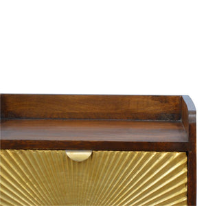 Manila Gold Bedside Table | Chestnut Finish | Brass Sunburst Drawer