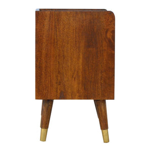 Manila Gold Bedside Table | Chestnut Finish | Brass Sunburst Drawer