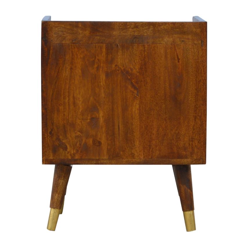 Manila Gold Bedside Table | Chestnut Finish | Brass Sunburst Drawer
