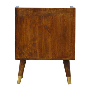 Manila Gold Bedside Table | Chestnut Finish | Brass Sunburst Drawer