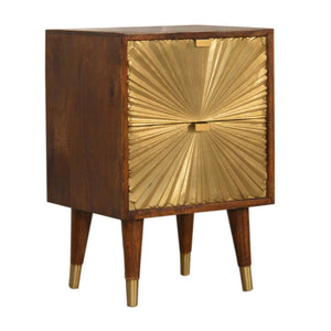 Manila Gold Bedside Table | Solid Mango Wood | Chestnut & Brass Finish | 2 Drawers