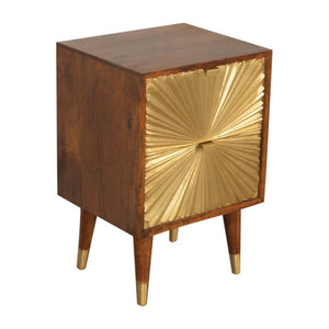 Manila Gold Bedside Table | Solid Mango Wood | Chestnut & Brass Finish | 2 Drawers