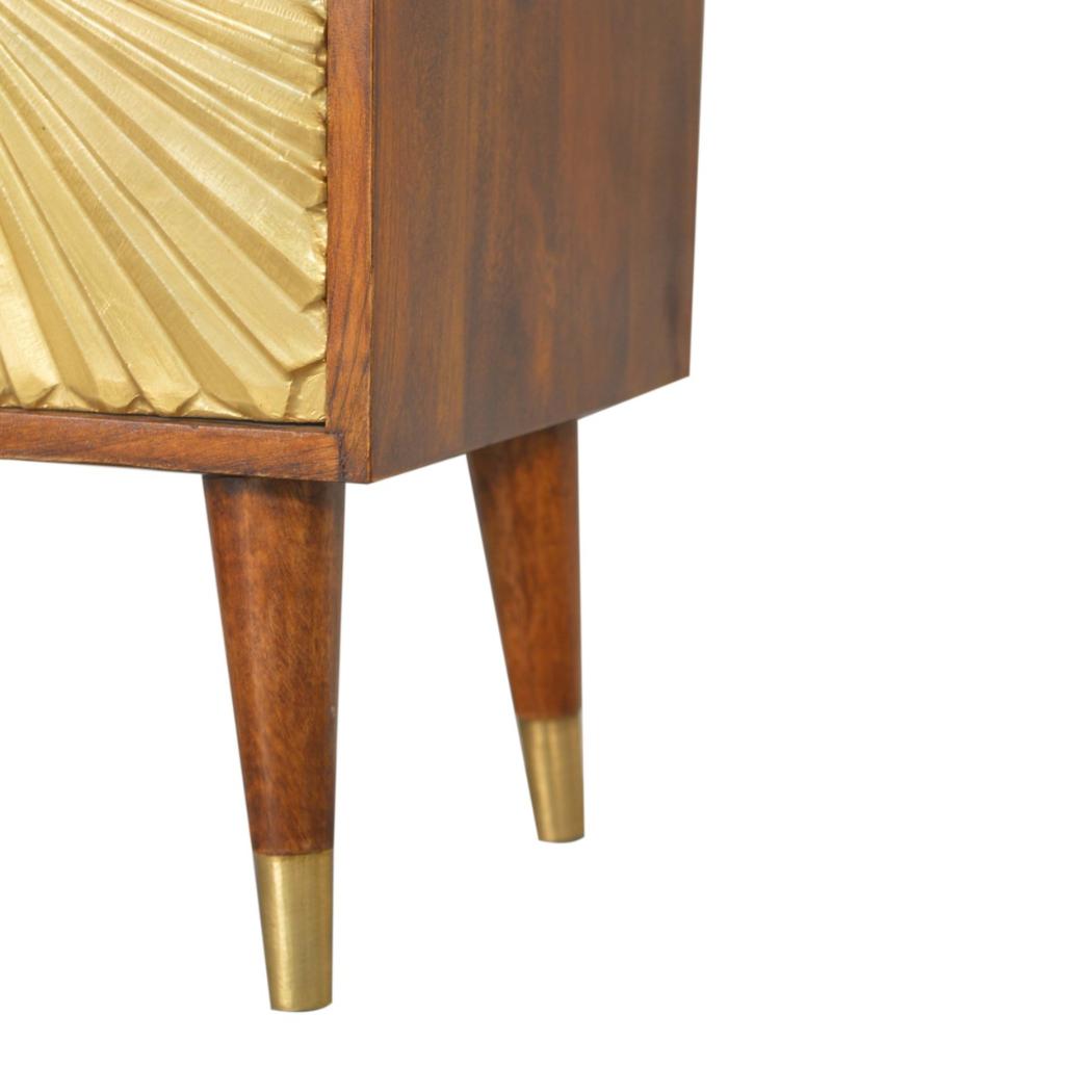 Manila Gold Bedside Table | Solid Mango Wood | Chestnut & Brass Finish | 2 Drawers