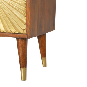 Manila Gold Bedside Table | Solid Mango Wood | Chestnut & Brass Finish | 2 Drawers