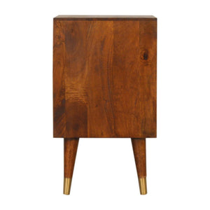 Manila Gold Bedside Table | Solid Mango Wood | Chestnut & Brass Finish | 2 Drawers