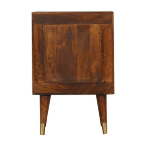 Manila Gold Bedside Table | Solid Mango Wood | Chestnut & Brass Finish | 2 Drawers