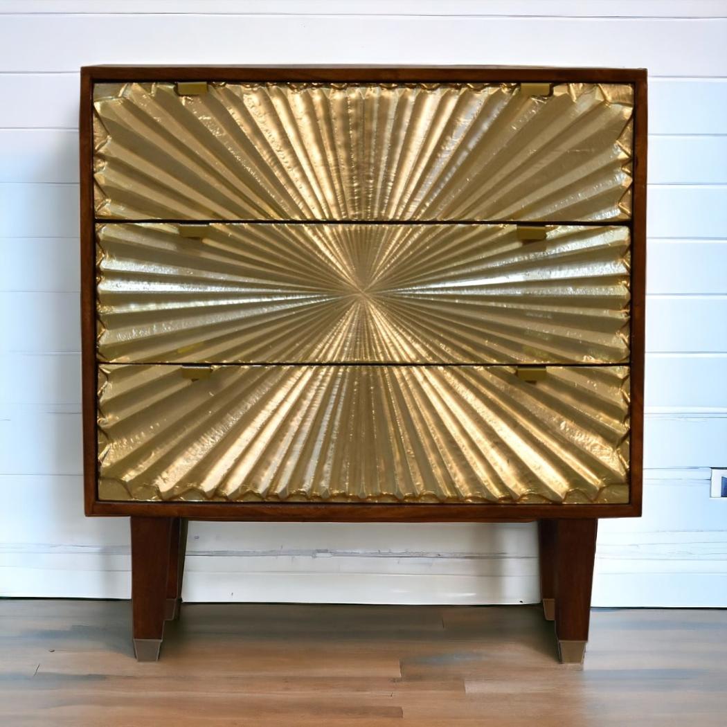 Manila Gold Chest of Drawers | Solid Mango Wood | Brass Fronts | Tapered Legs