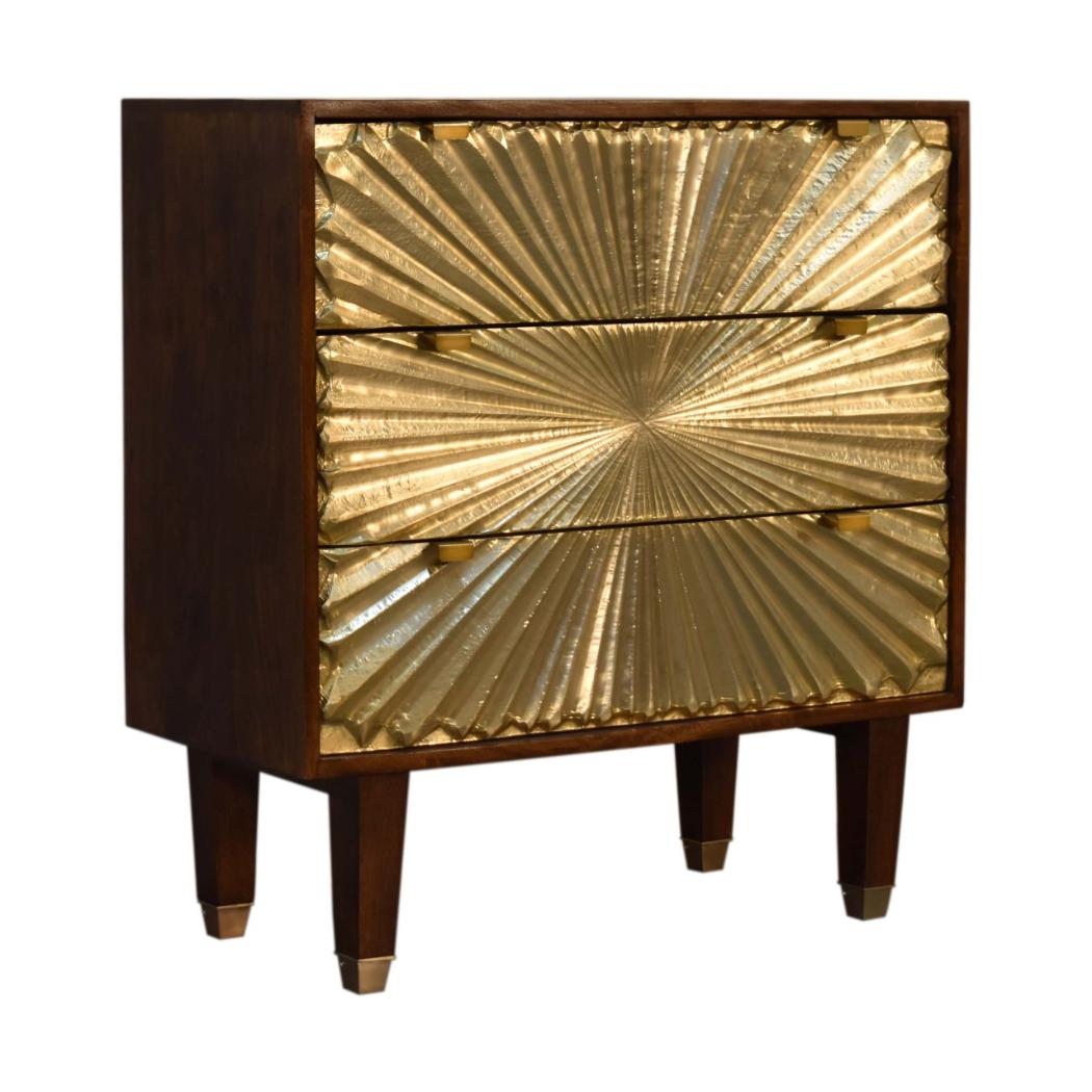 Manila Gold Chest of Drawers | Solid Mango Wood | Brass Fronts | Tapered Legs