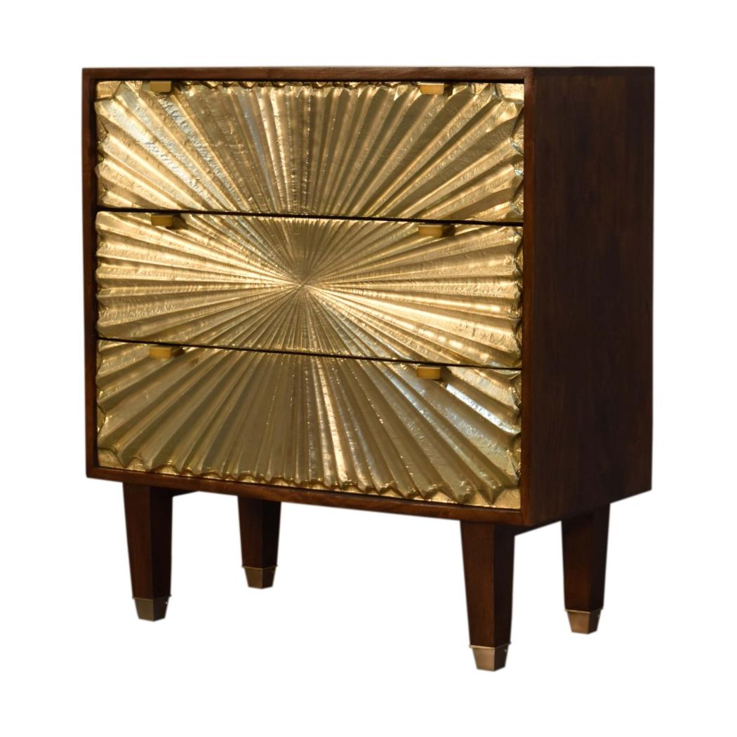 Manila Gold Chest of Drawers | Solid Mango Wood | Brass Fronts | Tapered Legs
