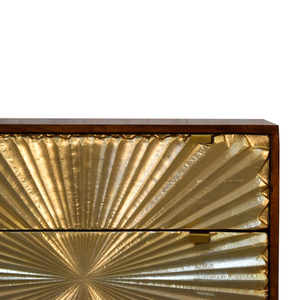 Manila Gold Chest of Drawers | Solid Mango Wood | Brass Fronts | Tapered Legs