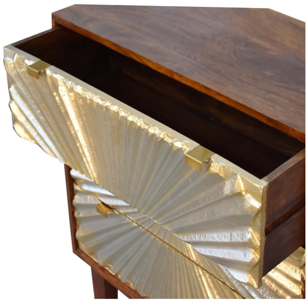 Manila Gold Chest of Drawers | Solid Mango Wood | Brass Fronts | Tapered Legs