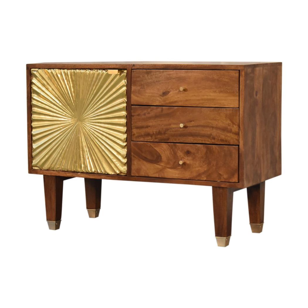 Manila Gold Sideboard | Solid Mango Wood | Brass Cabinet | 3 Drawers