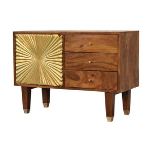 Manila Gold Sideboard | Solid Mango Wood | Brass Cabinet | 3 Drawers